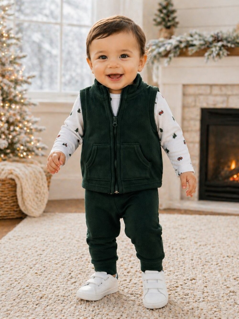 NWT Carter's Baby Boy 3 Piece Outfit Set Vest Bodysuit Pants Green - Picture 2 of 3